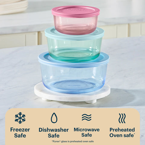 Pyrex® Simply Store® Tinted Glass Round Storage Containers, 6-pc Set, Mixed Colors