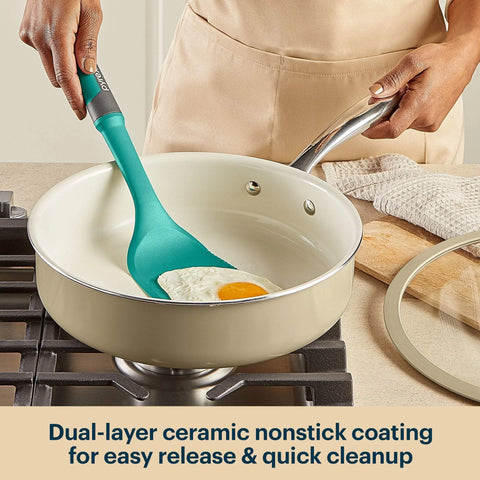 Pyrex® Ceramic Cookware 10.8-in/3.5qt Deep Fry Pan with Lid
