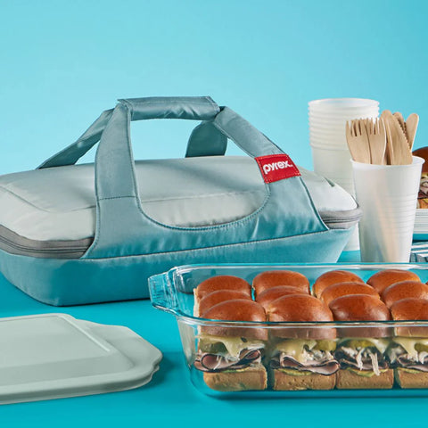 Pyrex® Deep Portable 4-piece Glass Baking Dish Set Portable Set, Green Sage Lid